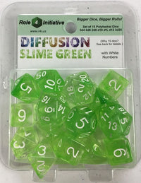 SET OF 15 DICE: DIFFUSION SLIME GREEN/WHITE (Special Order)
