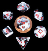 MINI 7 DICE SET MARBLE W/ RED 10MM (Special Order)