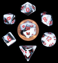 MINI 7 DICE SET MARBLE W/ RED 10MM (Special Order)