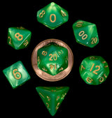 MINI 7 DICE SET GREEN/LIGHT GREEN W/ GOLD 10MM (Special Order)