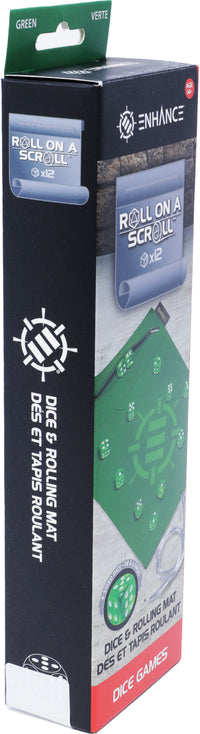 AP ENHANCE TABLETOP ROLL ON A SCROLL 12PC ACRYLIC DICE SET & ROLLING MAT GREEN (40/20) (Special Order)
