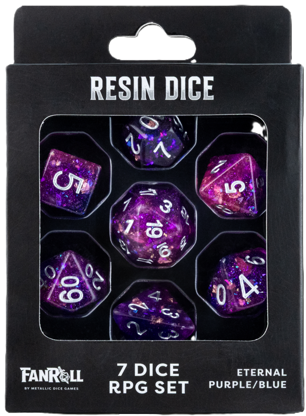 RESIN 7 DICE SET ETERNAL PURPLE/BLUE IN PREMIUM BOX PACKAGING (Pre-Order)