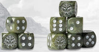 CONQUEST: W'ADRHUN LOGO ON DARK GREEN MARBLED DICE (Special Order)