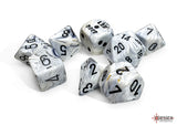 MARBLE 7-DIE SET POLYHEDRAL CALCITE/BLACK (WITH BONUS DIE) (Special Order)