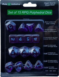 SET OF 15 DICE: TRANSLUCENT DK PURPLE W/LIGHT BLUE (Special Order)