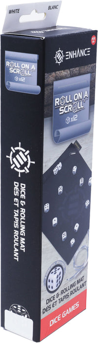 AP ENHANCE TABLETOP ROLL ON A SCROLL 12PC ACRYLIC DICE SET & ROLLING MAT WHITE (40/20) (Special Order)