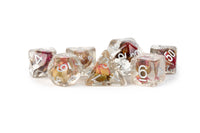 RESIN 7 DICE SET ROSE INCLUSION 16MM (Special Order)