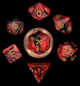 MINI 7 DICE SET RED/BLACK W/ GOLD 10MM (Special Order)