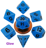 MINI 7 DICE SET GLOW BLUE 10MM (Special Order)