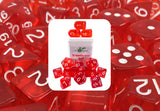 SET OF 15 DICE: TRANSLUCENT RED W/ WHITE ARCH'D4 (Special Order)