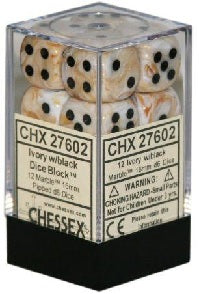 MARBLE 12D6 IVORY/BLACK 16MM (Special Order)