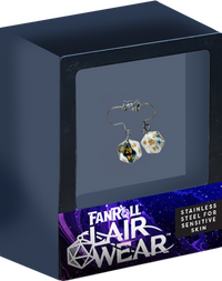 D20 DICE EARRINGS: MARBLE BLACK & WHITE W/ GOLD (Pre-Order)