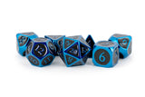 METAL 7 DICE SET BLUE W/BLACK ENAMEL 16MM (Special Order)