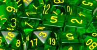 SET OF 15 DICE: TRANSLUCENT DK GREEN W/GOLD (Special Order)