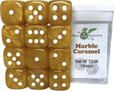 SET OF 12D6 PIPS DICE: MARBLE CARAMEL 18MM (Special Order)