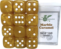 SET OF 12D6 PIPS DICE: MARBLE CARAMEL 18MM (Special Order)