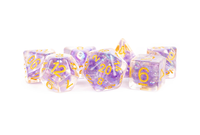RESIN 7 DICE SET PEARL PURPLE W/GOLD 16MM (Special Order)