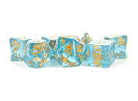 RESIN 7 DICE SET BLUE W/ GOLD FOIL 16MM (Special Order)