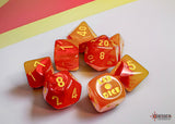 GEMINI 7-DIE SET POLYHEDRAL RED/YELLOW LUMINARY (WITH BONUS DIE) (Special Order)