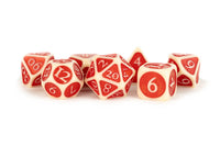 ENAMEL ACRYLIC 7 DICE SET IVORY W/ RED 16MM (Special Order)