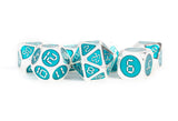 METAL 7 DICE SET SILVER W/TEAL ENAMEL 16MM (Special Order)