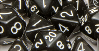 SET OF 15 DICE: TRANSLUCENT BLACK/WHITE ARCH'D4 (Special Order)