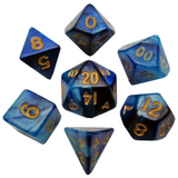MINI 7 DICE SET BLUE/LIGHT BLUE W/ GOLD 10MM (Special Order)