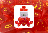 SET OF 15 DICE: TRANSLUCENT RED W/ YELLOW ARCH'D4 (Special Order)