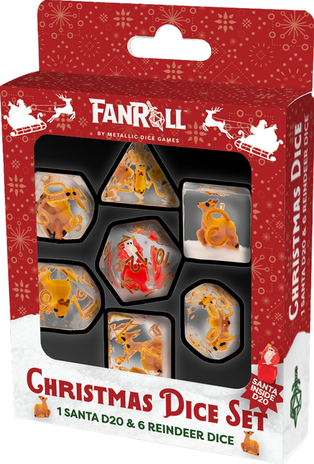 CHRISTMAS RESIN 7 DICE SET REINDEER + SANTA D20 (Pre-Order)