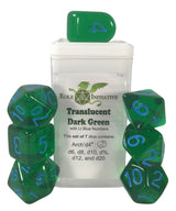 SET OF 7 DICE: TRANSLUCENT DK GRN/LT BLUE NMBR (Special Order)