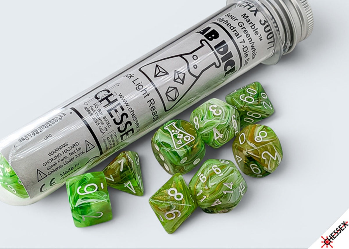MARBLE 7-DICE SET POLYHEDRAL SOUR GREEN/WHITE (Pre-Order)