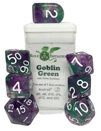 SET OF 7 DICE: DIFFUSION GOBLIN GREEN ARCH'D4 (Special Order)