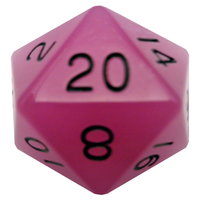 MEGA ACRYLIC DICE D20 GLOW PURPLE W/ BLACK 35MM (Special Order)