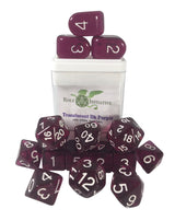 SET OF 15 DICE: TRANSLUCENT DK PRPL/WHT NMBR ARCH' (Special Order)