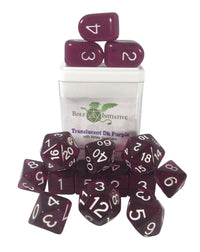 SET OF 15 DICE: TRANSLUCENT DK PRPL/WHT NMBR ARCH' (Special Order)