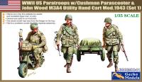 Gecko 1/35 M53 Scooter Cushman w-John Wood M3A4 Utility Hand Cart Mod. 1943 & US Paratroops (Set 1) (Special Order)