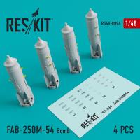 Res/Kit FAB-250_-54 Bomb (4 pcs) (MiG-21/23/27/29, Su-7/17/20/22/24/25/27/30/34, YAK-130) (Special Order)