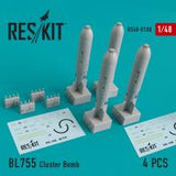 Res/Kit BL755 Cluster Bomb (4 pcs) (, Jaguar, Harrier, Phantom, MiG-27) (Special Order)