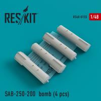 Res/Kit SAB-250-200 bomb (4 pcs) Su-7, Su-17, Su-24, Su-25, Su-27, Su-30, Su-34, MiG-21, MiG-27, Yak-38, Jak-130 (Special Order)