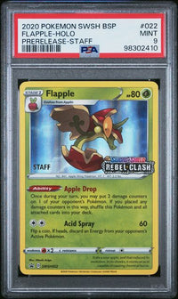 2020 POKEMON SWSH BLACK STAR PROMO #022 FLAPPLE-HOLO PRERELEASE-STAFF PSA 9
