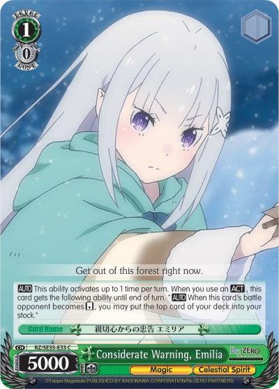 Considerate Warning, Emilia (RZ/SE35-E33 C) [Re:ZERO: The Frozen Bond] - POKÉ JEUX