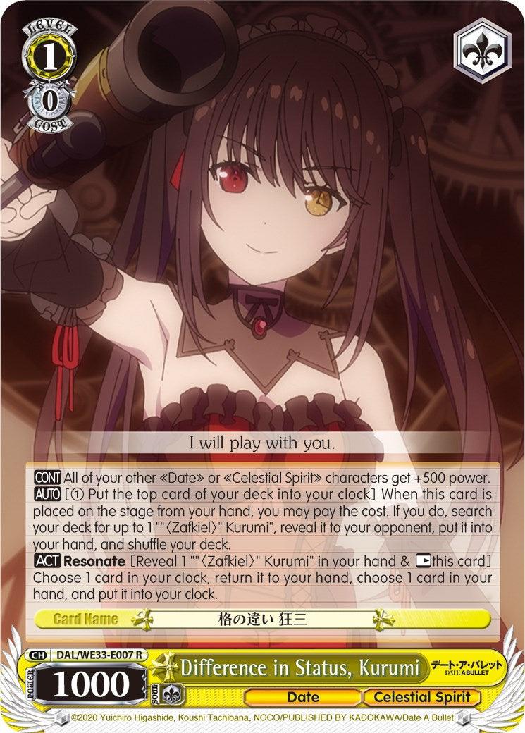 Difference in Status, Kurumi (DAL/WE33-E007 R) (Parallel Foil) [Date A Bullet] - POKÉ JEUX