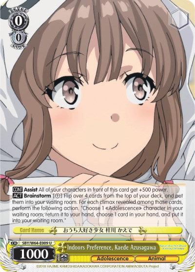 Indoors Preference, Kaede Azusagawa (SBY/W64-E009 U) [Rascal Does Not Dream of Bunny Girl Senpai] - POKÉ JEUX
