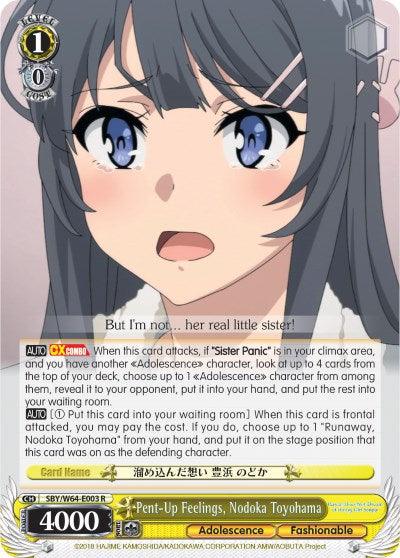 Pent-Up Feelings, Nodoka Toyohama (SBY/W64-E003 R) [Rascal Does Not Dream of Bunny Girl Senpai] - POKÉ JEUX